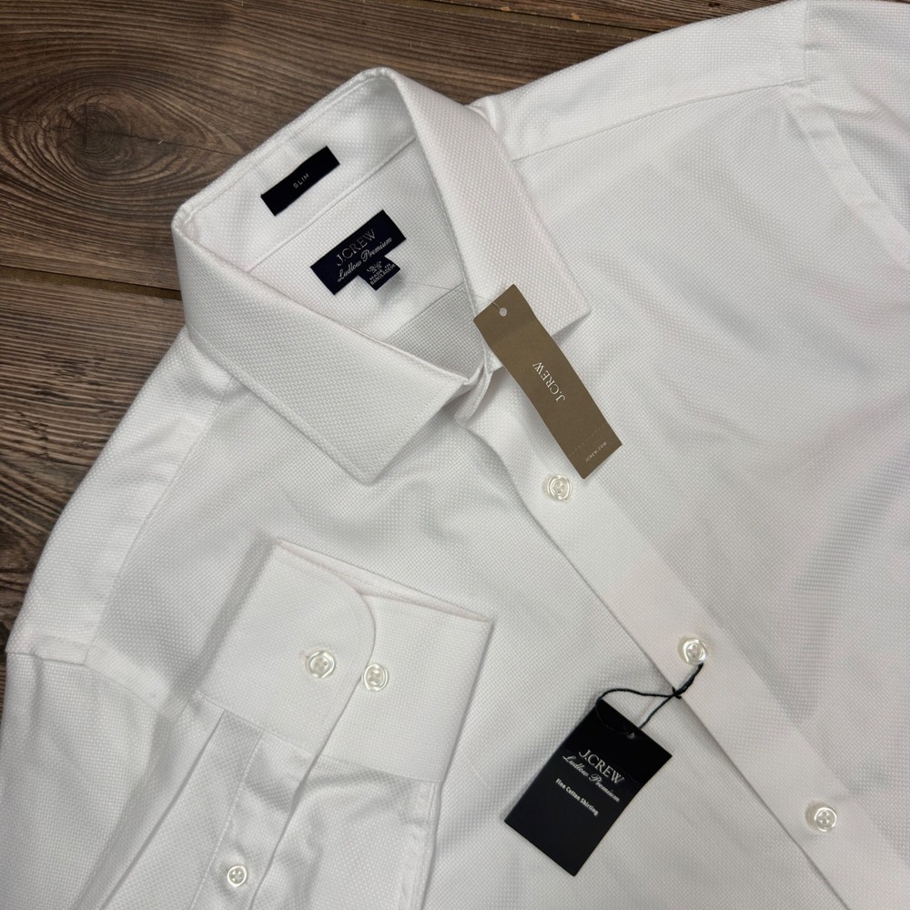 J.Crew Mens 15.5 33 Ludlow Premium Dress Shirt White Slim Fit Textured NWT AI873